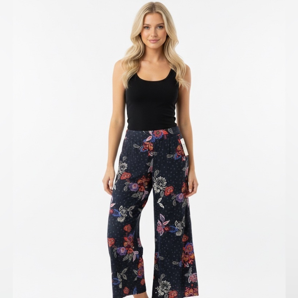JESSICA SIMPSON polar night Floral Wide-Leg Pants pockets large new with tags